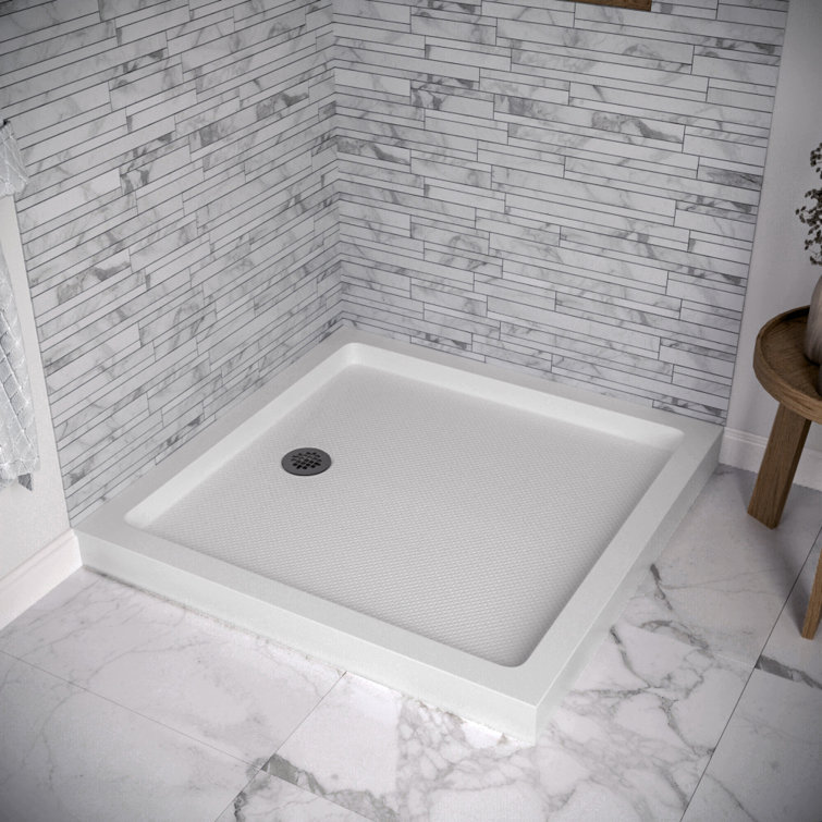 36'' Glossy White Acrylic Square Shower Base with Round Drain