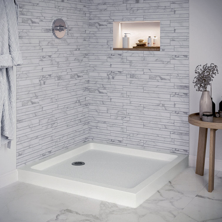 36'' Glossy White Acrylic Square Shower Base with Round Drain