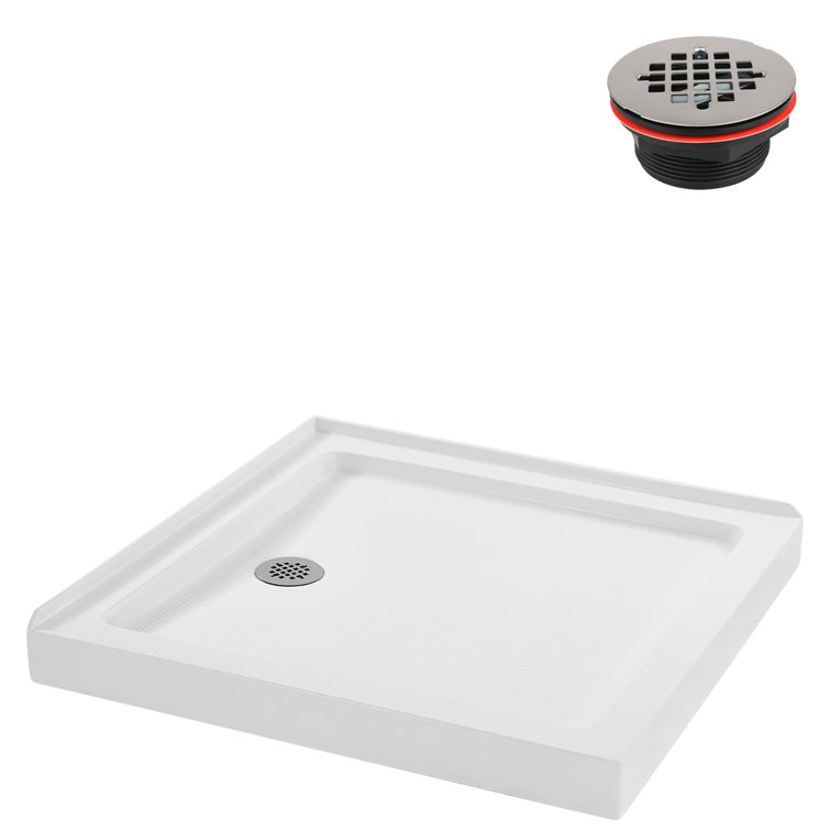 36'' Glossy White Acrylic Square Shower Base with Round Drain