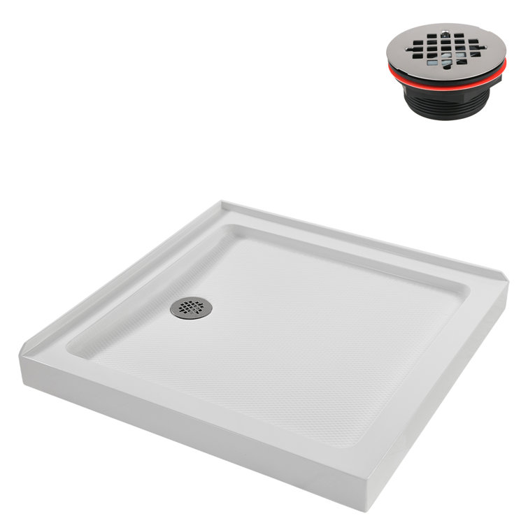 36'' Glossy White Acrylic Square Shower Base with Round Drain