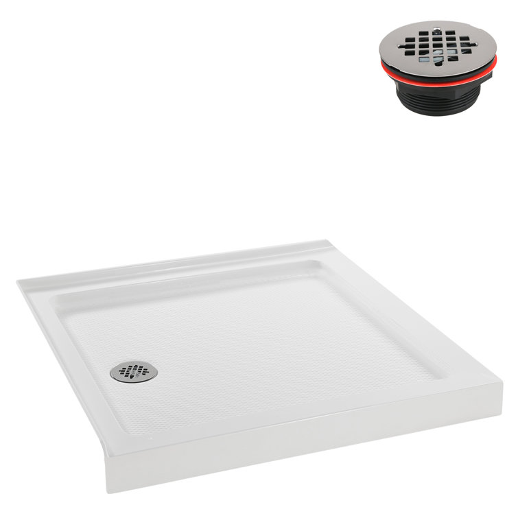 36'' Glossy White Acrylic Square Shower Base with Round Drain