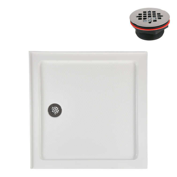 36'' Glossy White Acrylic Square Shower Base with Round Drain