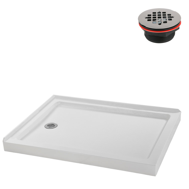 Glossy White Rectangular Acrylic Shower Base with Drain