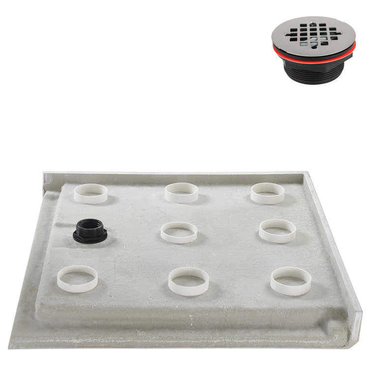 36'' Glossy White Acrylic Square Shower Base with Round Drain