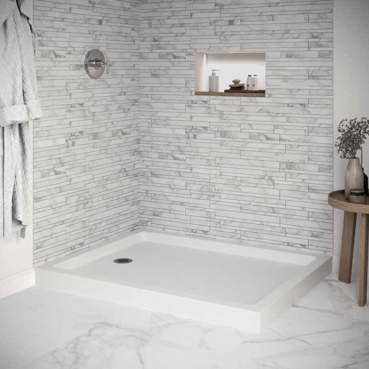 Glossy White Rectangular Acrylic Shower Base with Drain