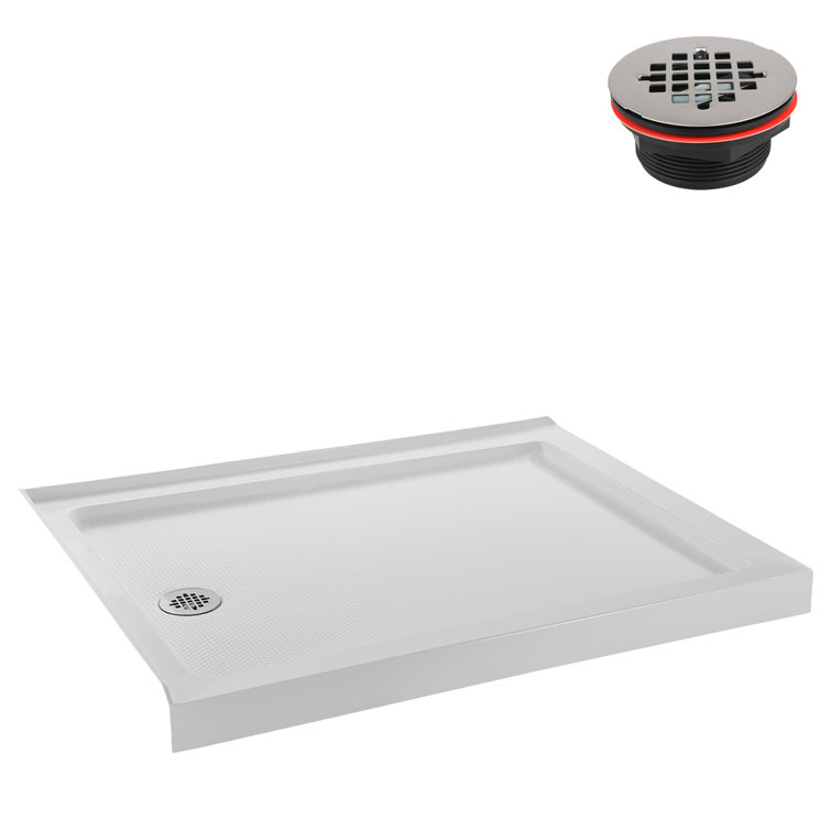 Glossy White Rectangular Acrylic Shower Base with Drain