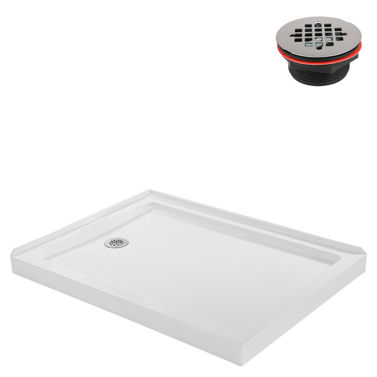 Glossy White Rectangular Acrylic Shower Base with Drain