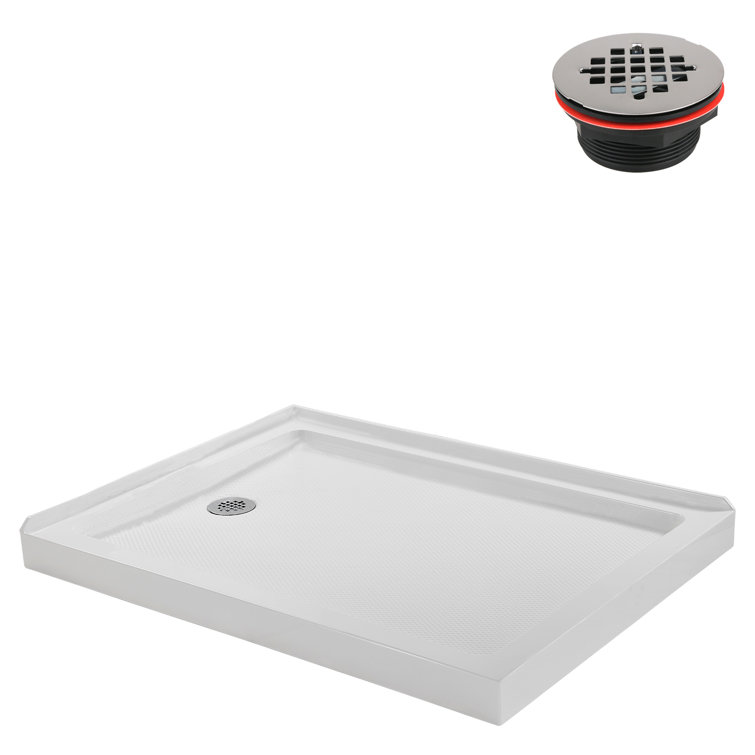 Glossy White Rectangular Acrylic Shower Base with Drain