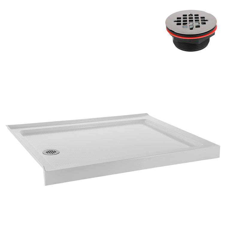 Glossy White Rectangular Acrylic Shower Base with Drain