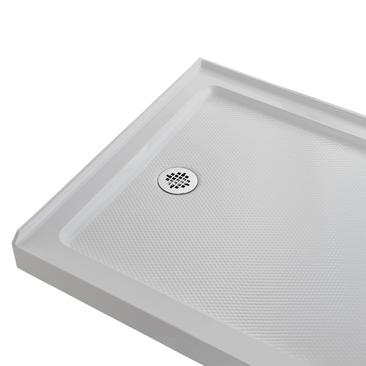 Glossy White Rectangular Acrylic Shower Base with Drain