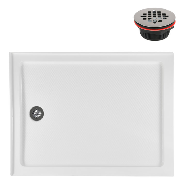 Glossy White Rectangular Acrylic Shower Base with Drain