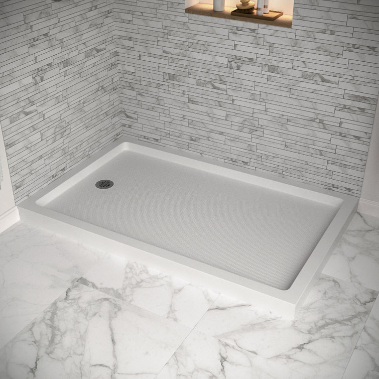 60'' White Acrylic Rectangular Corner Shower Base with Left Drain