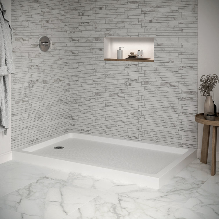 60'' White Acrylic Rectangular Corner Shower Base with Left Drain