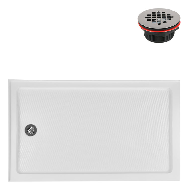 60'' White Acrylic Rectangular Corner Shower Base with Left Drain