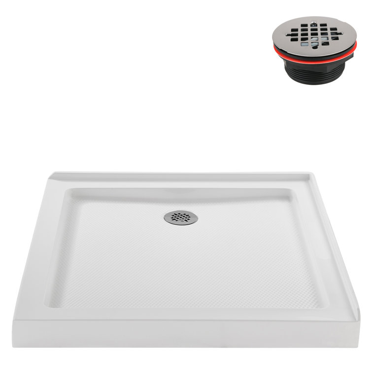 36'' Square Glossy White Acrylic Shower Base with ABS Drain