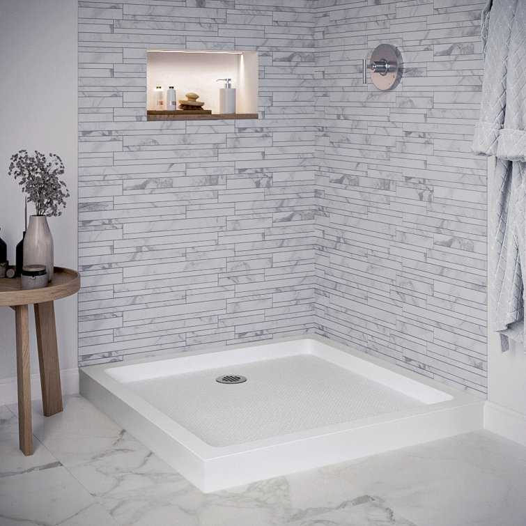 36'' Square Glossy White Acrylic Shower Base with ABS Drain