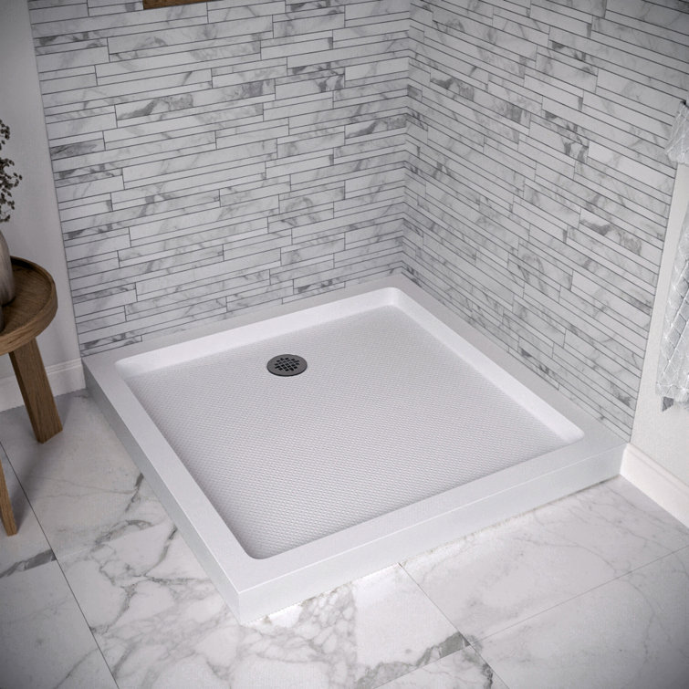 36'' Square Glossy White Acrylic Shower Base with ABS Drain