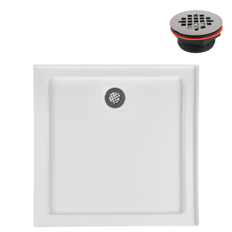 36'' Square Glossy White Acrylic Shower Base with ABS Drain