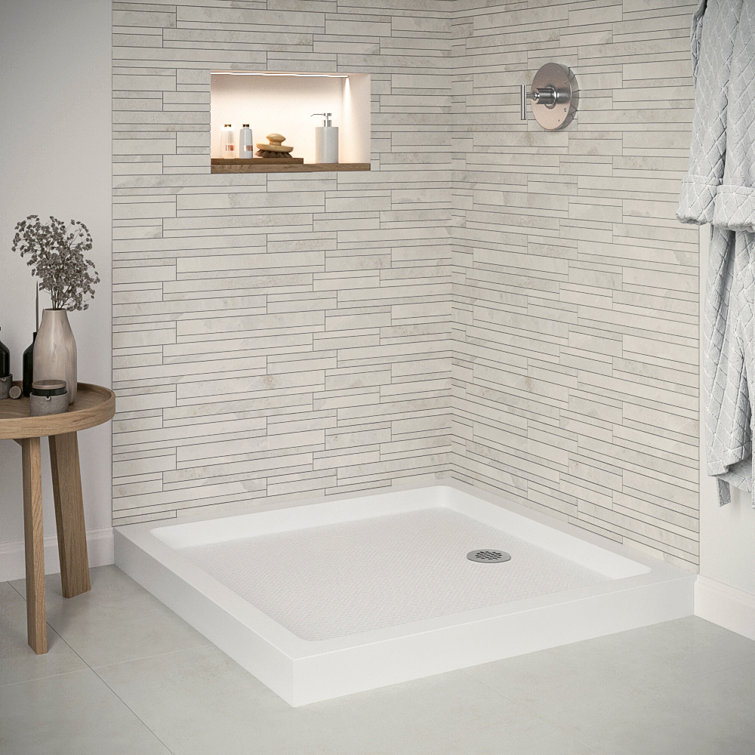 Glossy White 36'' Square Acrylic Corner Shower Base with Drain