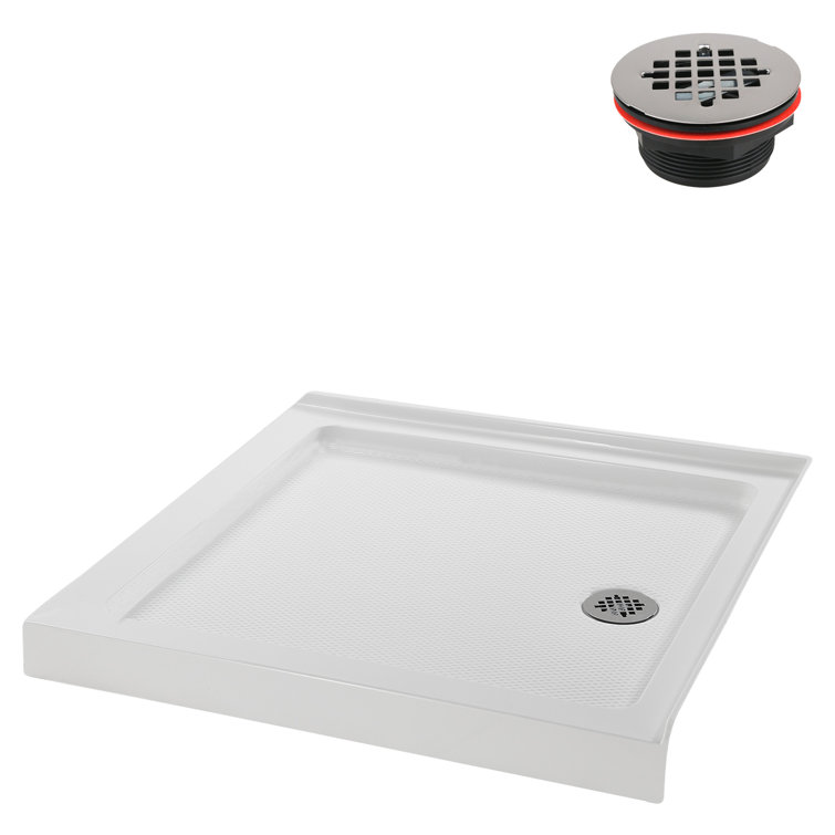 Glossy White 36'' Square Acrylic Corner Shower Base with Drain