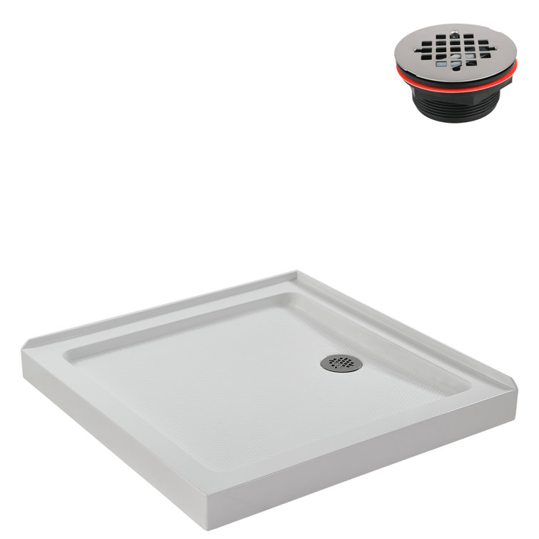 Glossy White 36'' Square Acrylic Corner Shower Base with Drain