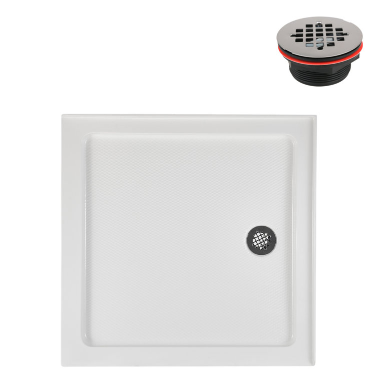 Glossy White 36'' Square Acrylic Corner Shower Base with Drain