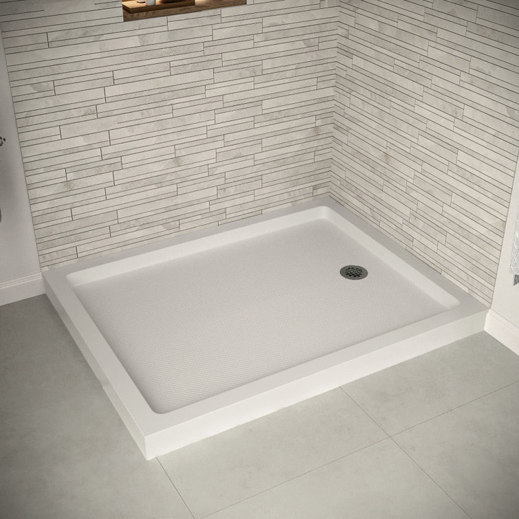 Glossy White Rectangular Acrylic Shower Base with Right Hand Drain