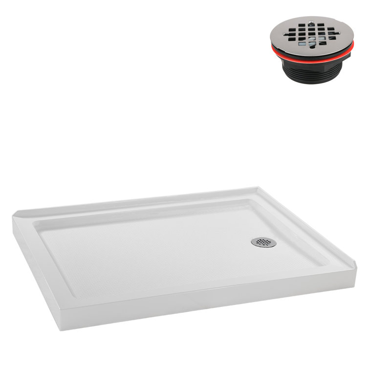 Glossy White Rectangular Acrylic Shower Base with Right Hand Drain