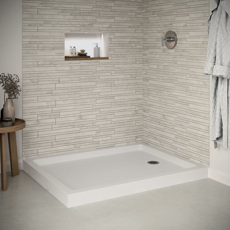Glossy White Rectangular Acrylic Shower Base with Right Hand Drain