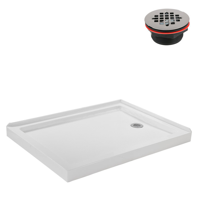 Glossy White Rectangular Acrylic Shower Base with Right Hand Drain