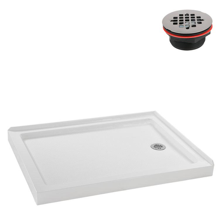 Glossy White Rectangular Acrylic Shower Base with Right Hand Drain