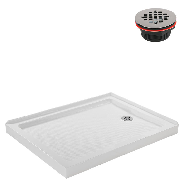 Glossy White Rectangular Acrylic Shower Base with Right Hand Drain