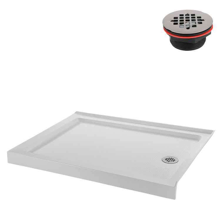 Glossy White Rectangular Acrylic Shower Base with Right Hand Drain