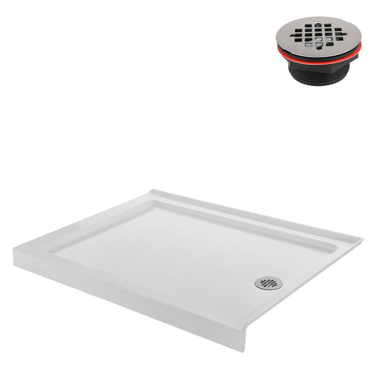 Glossy White Rectangular Acrylic Shower Base with Right Hand Drain