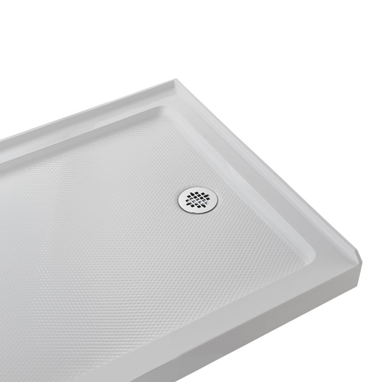 Glossy White Rectangular Acrylic Shower Base with Right Hand Drain