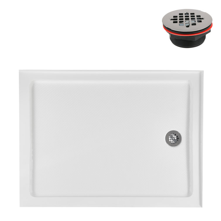 Glossy White Rectangular Acrylic Shower Base with Right Hand Drain