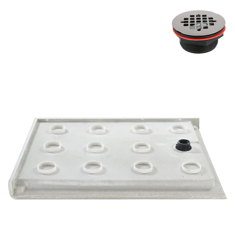 Glossy White Rectangular Acrylic Shower Base with Right Hand Drain