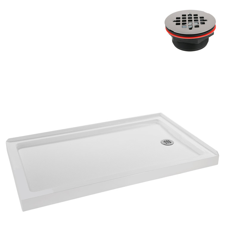 Glossy White Rectangular Acrylic Shower Base with Round Drain