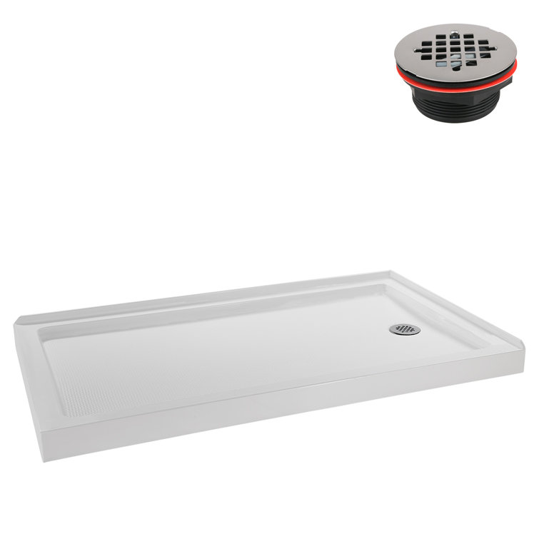 Glossy White Rectangular Acrylic Shower Base with Round Drain