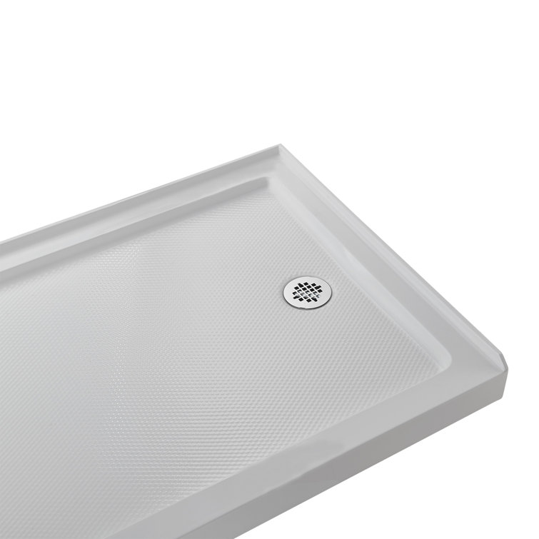 Glossy White Rectangular Acrylic Shower Base with Round Drain