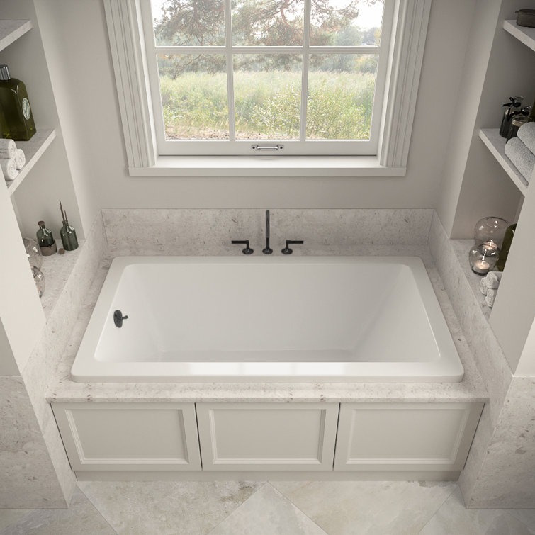 60" Glossy White Acrylic Drop-In Soaking Bathtub with Matte Black Trim