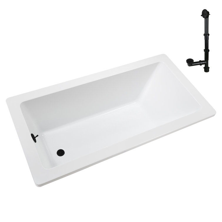 66" x 34" Glossy White Acrylic Soaking Drop-In Bathtub with Matte Black Trim