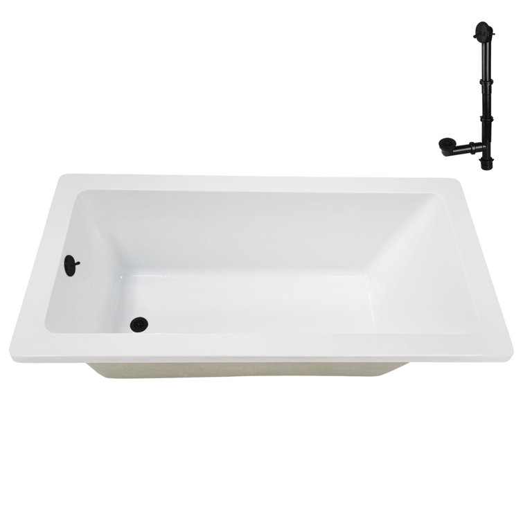 66" x 34" Glossy White Acrylic Soaking Drop-In Bathtub with Matte Black Trim
