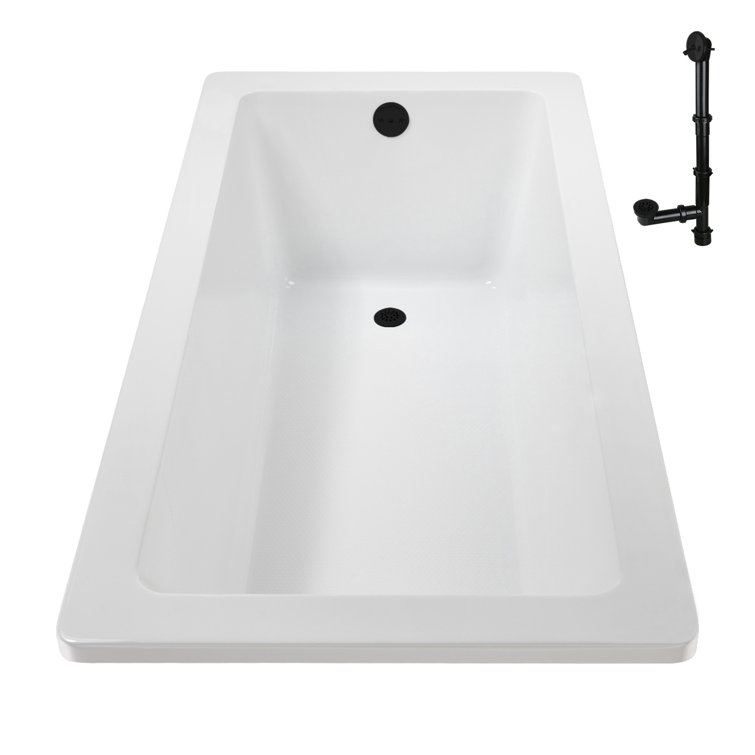 66" x 34" Glossy White Acrylic Soaking Drop-In Bathtub with Matte Black Trim
