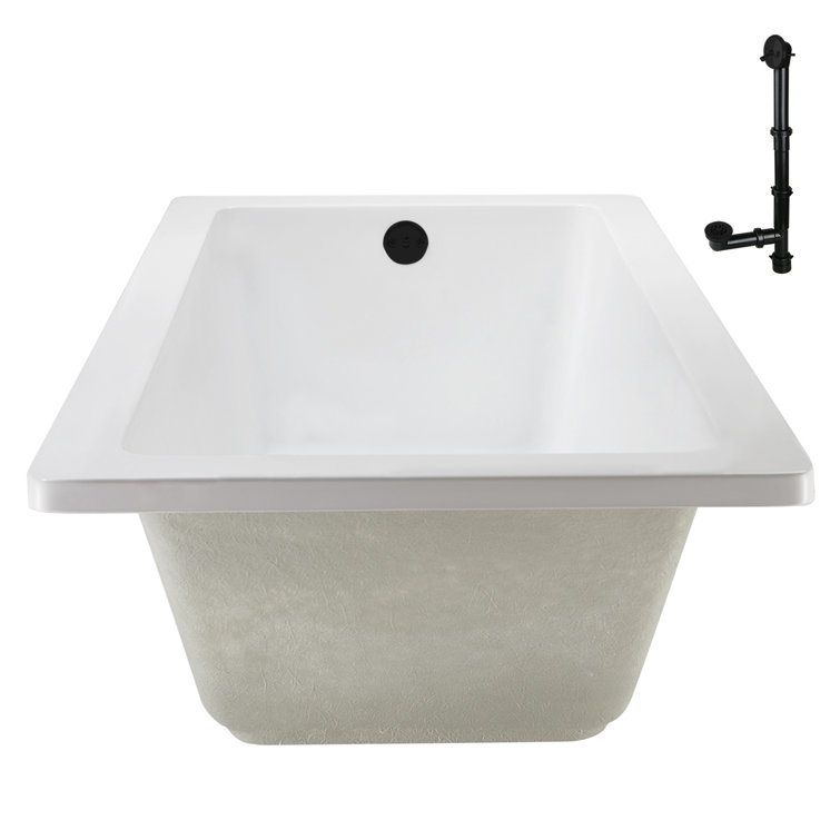 66" x 34" Glossy White Acrylic Soaking Drop-In Bathtub with Matte Black Trim