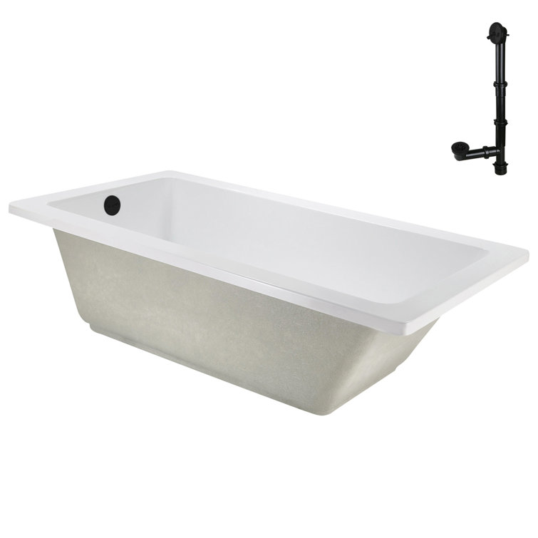 66" x 34" Glossy White Acrylic Soaking Drop-In Bathtub with Matte Black Trim