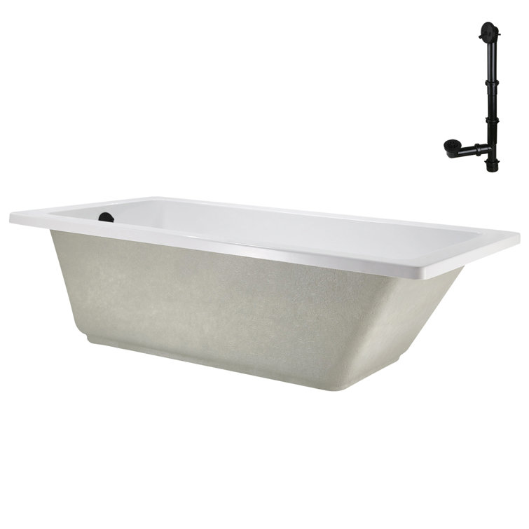66" x 34" Glossy White Acrylic Soaking Drop-In Bathtub with Matte Black Trim