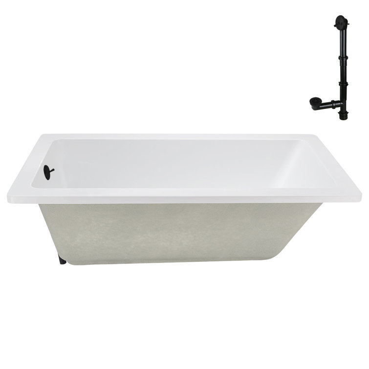 66" x 34" Glossy White Acrylic Soaking Drop-In Bathtub with Matte Black Trim