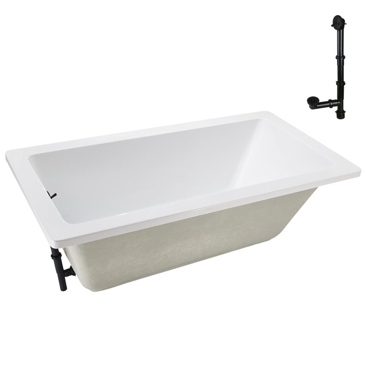 66" x 34" Glossy White Acrylic Soaking Drop-In Bathtub with Matte Black Trim