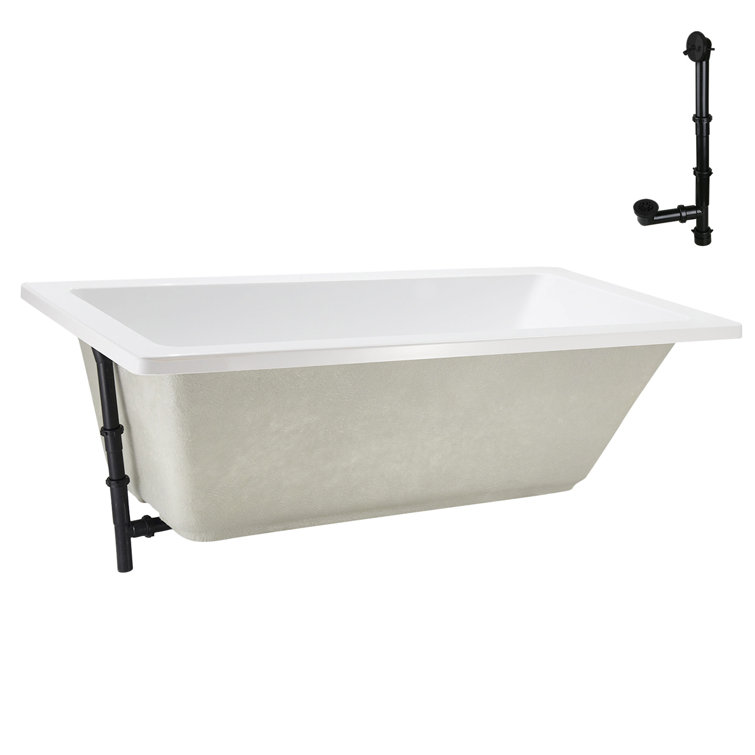 66" x 34" Glossy White Acrylic Soaking Drop-In Bathtub with Matte Black Trim
